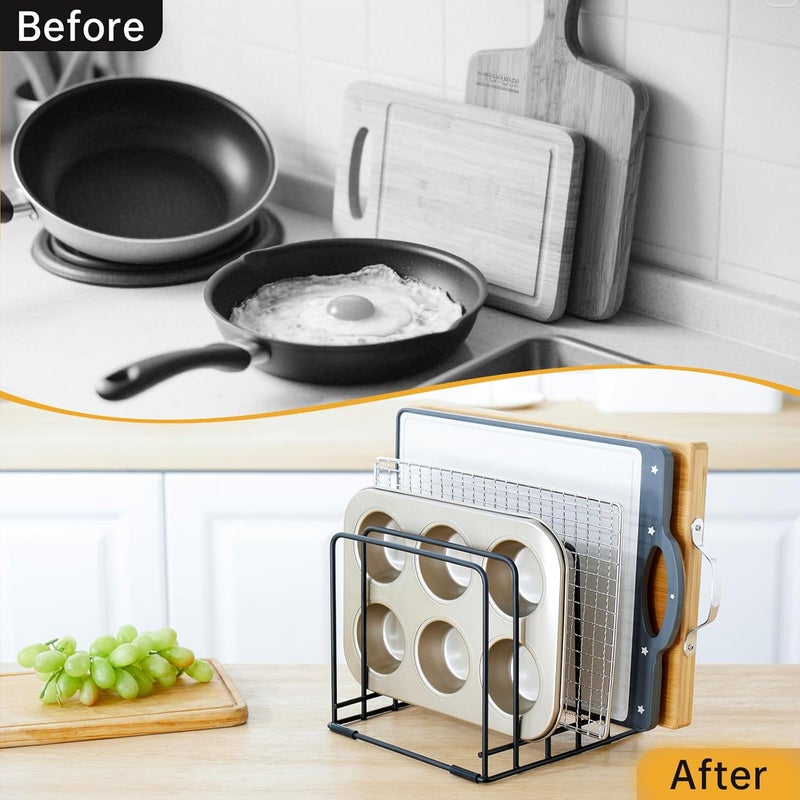 Eyskutvjc 2-Pack 5-Tier Cutting Board Holder, Kitchen Cabinet Organizer Holder, Space-Saving Kitchen Storage for Cutting Boards, Bakeware, Trays,Thin Pans and Cookbooks, Baking Sheets Organizer - Image 5